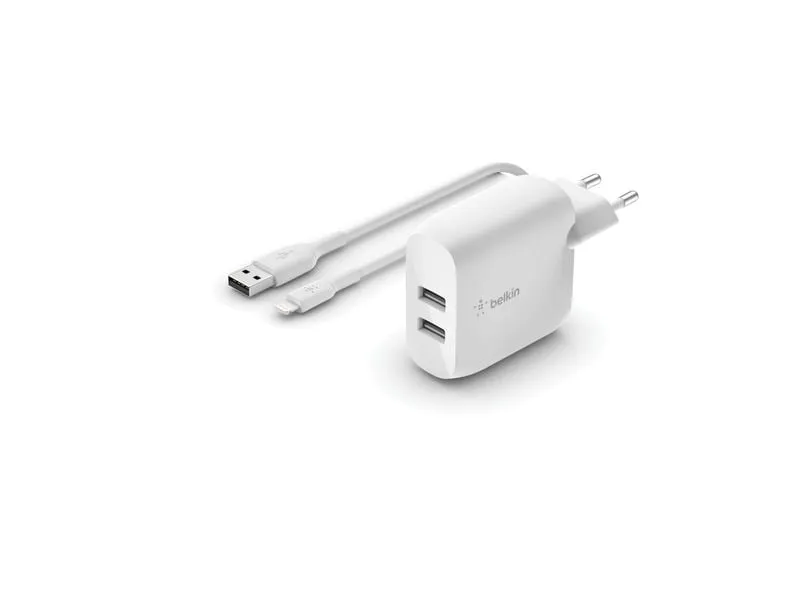 Belkin BOOST CHARGE Dual USB-A, 24 W, mit Lightning-Kabel Belkin BOOST CHARGE Dual USB-A, 24 W, mit Lightning-Kabel