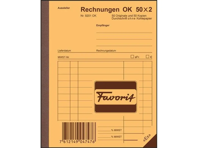 Favorit Durchschreibeblock 113 x 144 mm Rechnungen, 50 x 2 Blatt