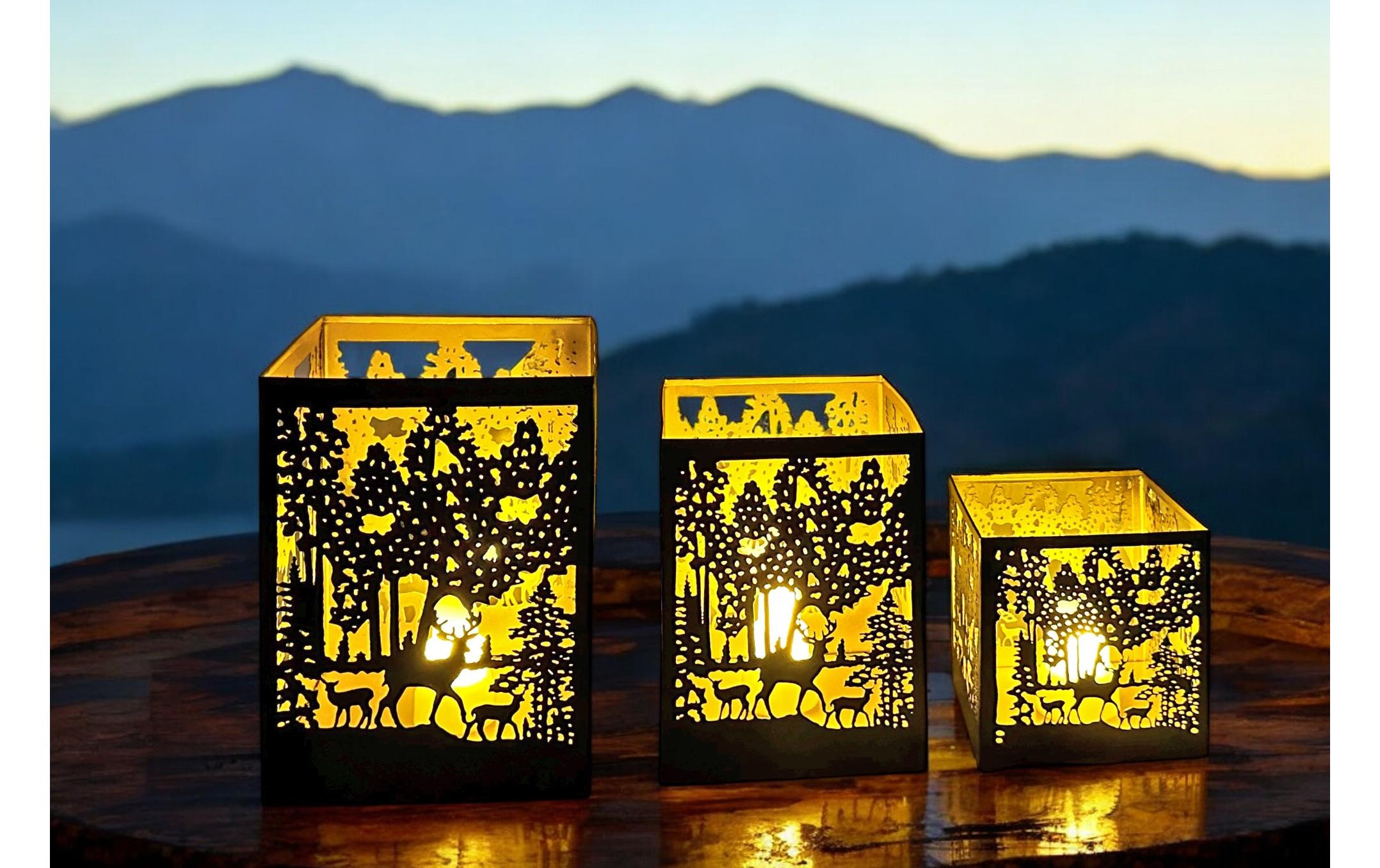 Dameco Laterne Forest 3er Set, Gold/Schwarz