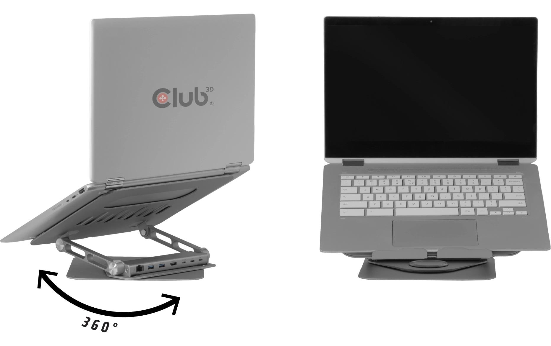 Club 3D Laptop-Ständer CSV-2554 Grau mit Hub 17.3