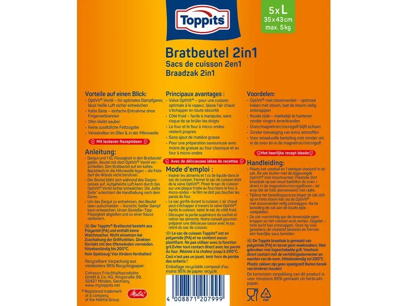 Toppits Bratbeutel 2 in 1 Grösse L, 5 Stück Toppits Bratbeutel 2 in 1 Grösse L, 5 Stück