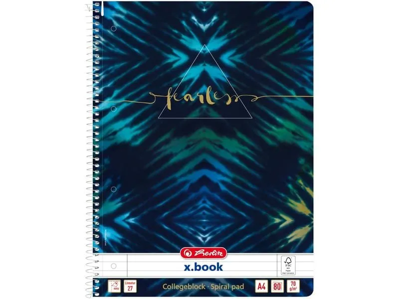 Herlitz Spiralblock New Baltik Fearless Liniert, 80 Blätter, A4