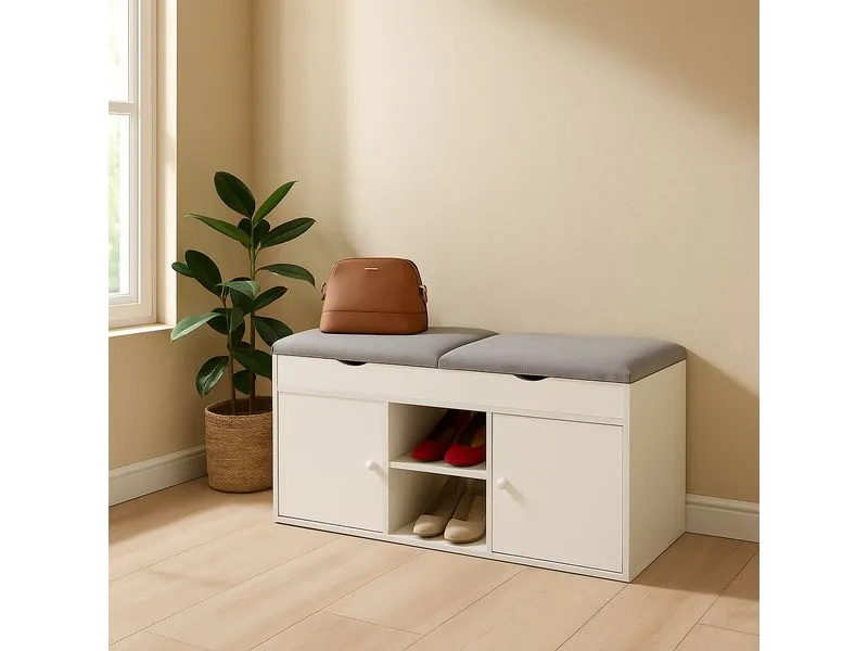 relaxdays Schuhbank mit Sitzfläche, 100 x 49.5 cm, Weiss