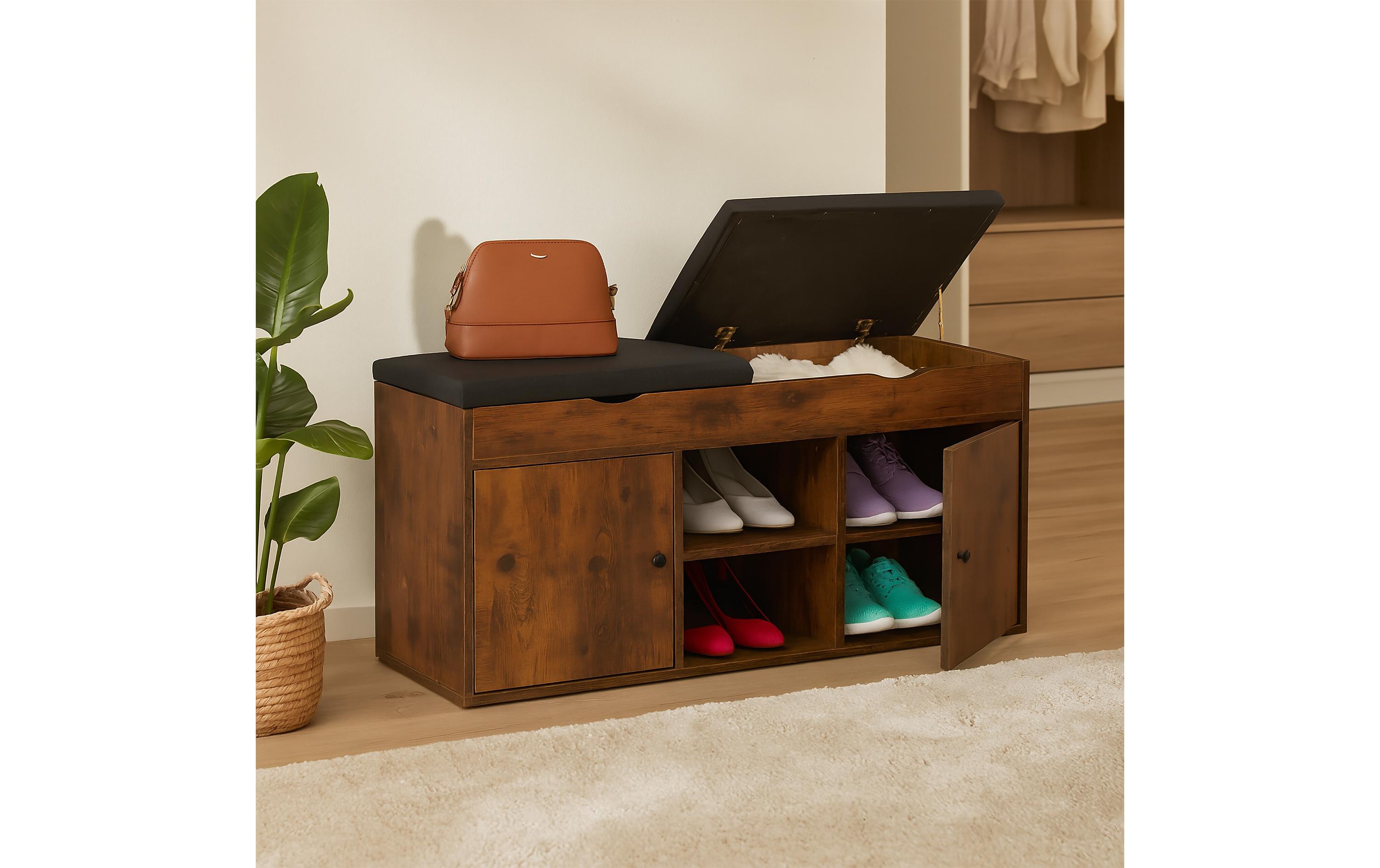 relaxdays Schuhbank mit Sitzfläche, 100 x 49.5 cm, Braun