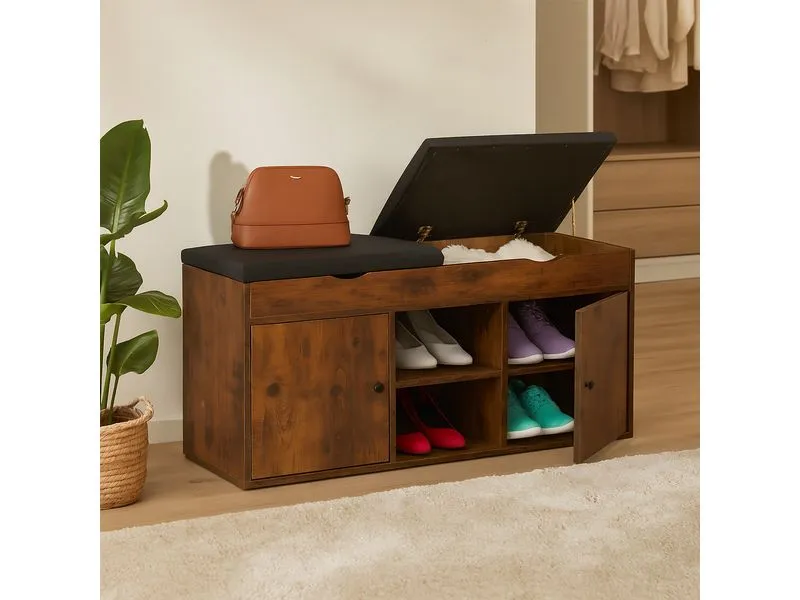 relaxdays Schuhbank mit Sitzfläche, 100 x 49.5 cm, Braun