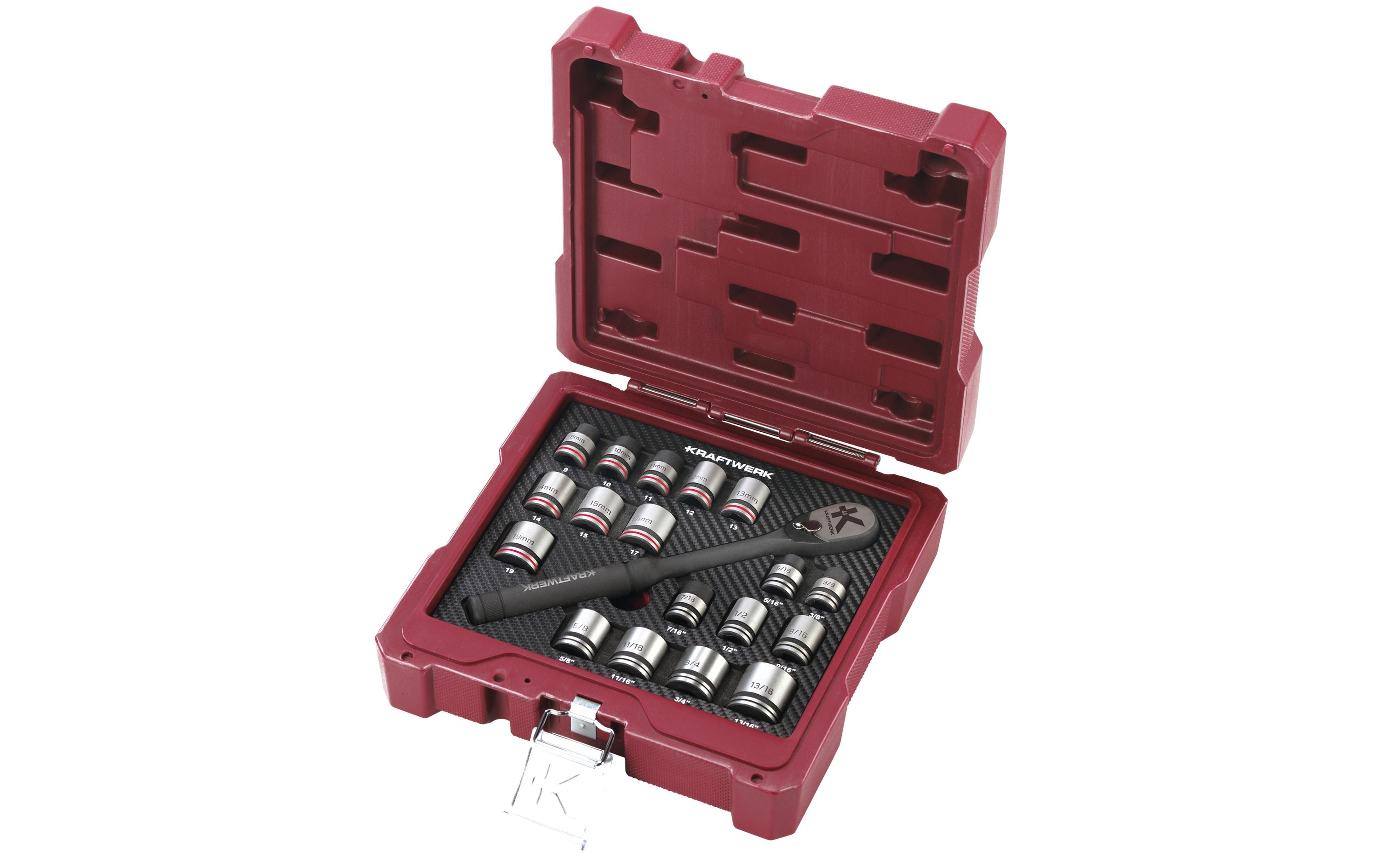 Kraftwerk Steckschlüssel-Set Metrisch und Zollmass, 3/8, 19-teilig Kraftwerk Steckschlüssel-Set Metrisch und Zollmass, 3/8, 19-teilig