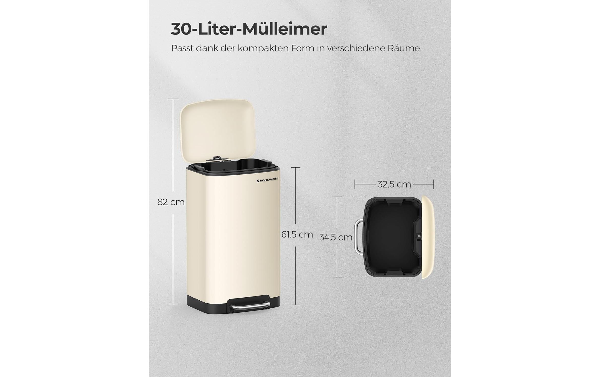 Songmics Abfalleimer mit Inneneimer 30 l, Crème