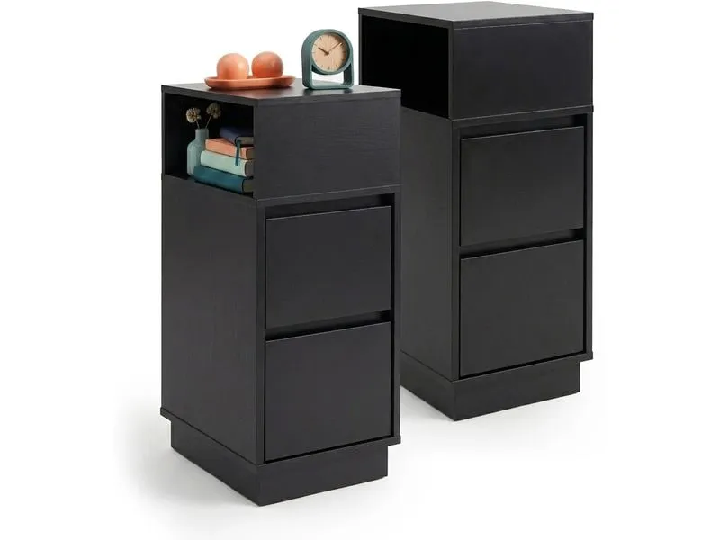 relaxdays Nachttisch 24 x 64 cm, Schwarz , 2er Set relaxdays Nachttisch 24 x 64 cm, Schwarz , 2er Set