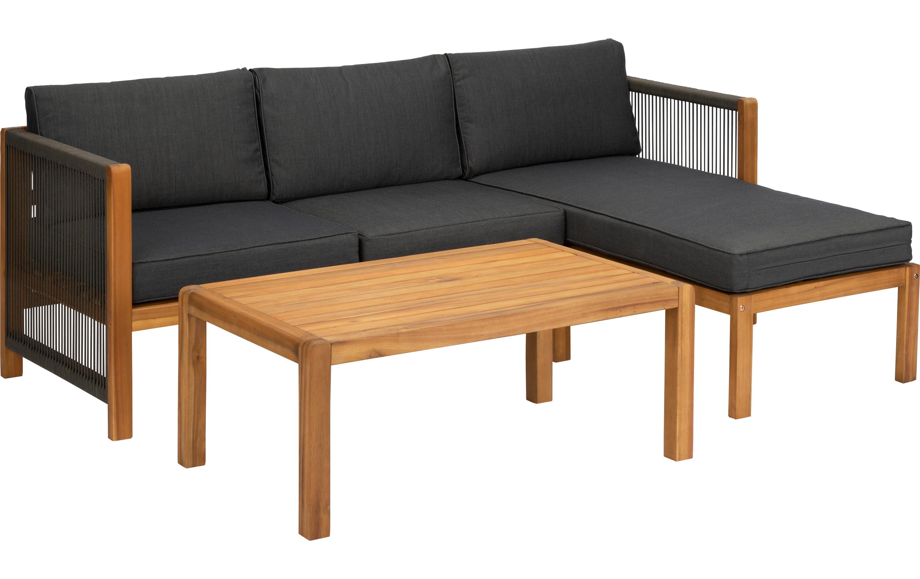 Acamp Loungeset Malaga Schwarz/Braun, 3 Sitzplätze