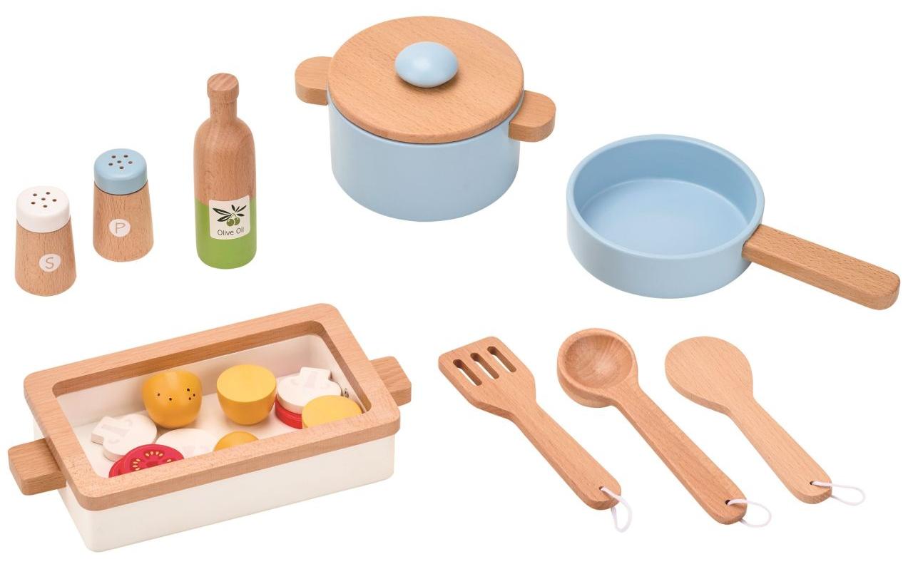 Spielba Holzspielwaren Pfannen und Essensbox mit Zubehör