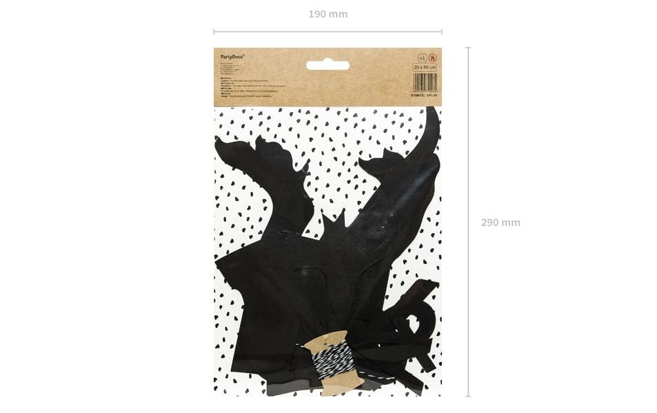 Partydeco Girlande Dinosaurier-Party Schwarz, 20 x 90 cm