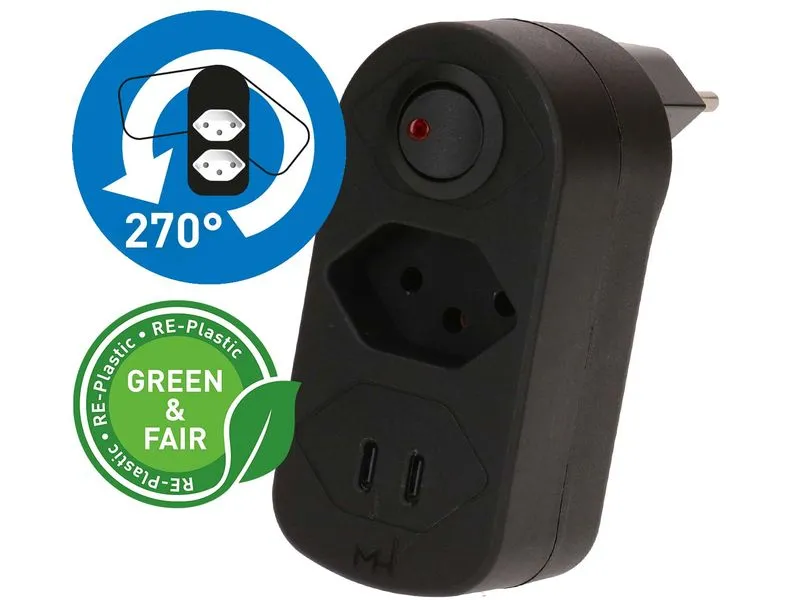 Max Hauri Mehrfachstecker Adapt 1x Typ 13, 2x USB-C/C, 20 W Max Hauri Mehrfachstecker Adapt 1x Typ 13, 2x USB-C/C, 20 W