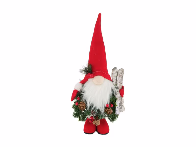 CHALET Weihnachtsfigur Gnom mit Ski 35 cm, MDF, Grün/Rot