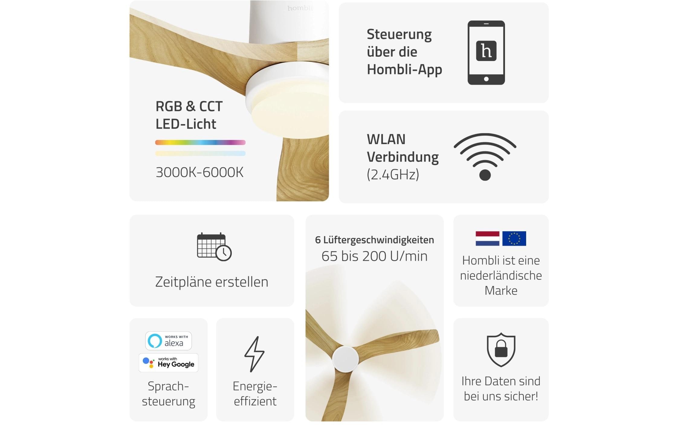 hombli Deckenventilator 1320 mm, Hellbraun hombli Deckenventilator 1320 mm, Hellbraun
