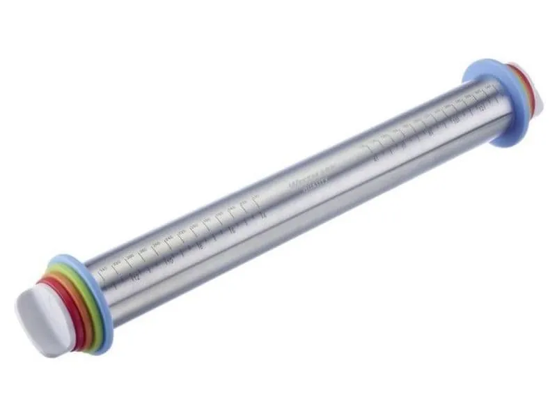 Westmark Teigroller Wallholz mit 4 Distanzringen, 43.5 cm Silber Westmark Teigroller Wallholz mit 4 Distanzringen, 43.5 cm Silber