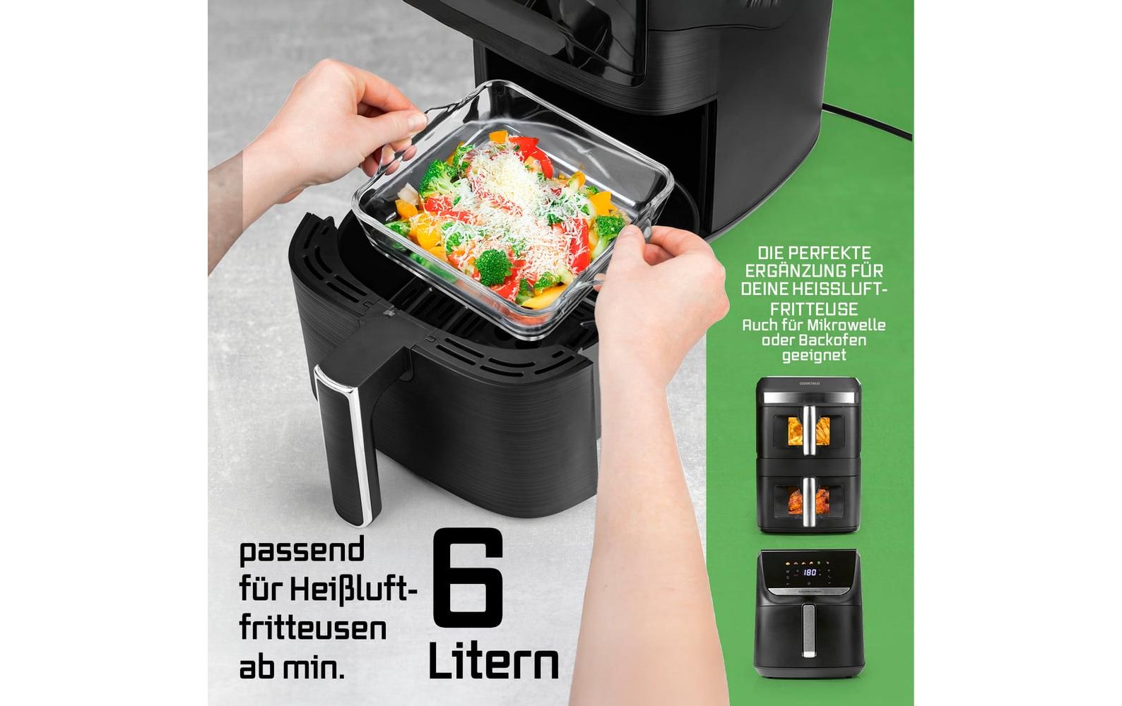 GOURMETmaxx Auflaufform für Heissluft-Fritteusen Eckig, Transparent,