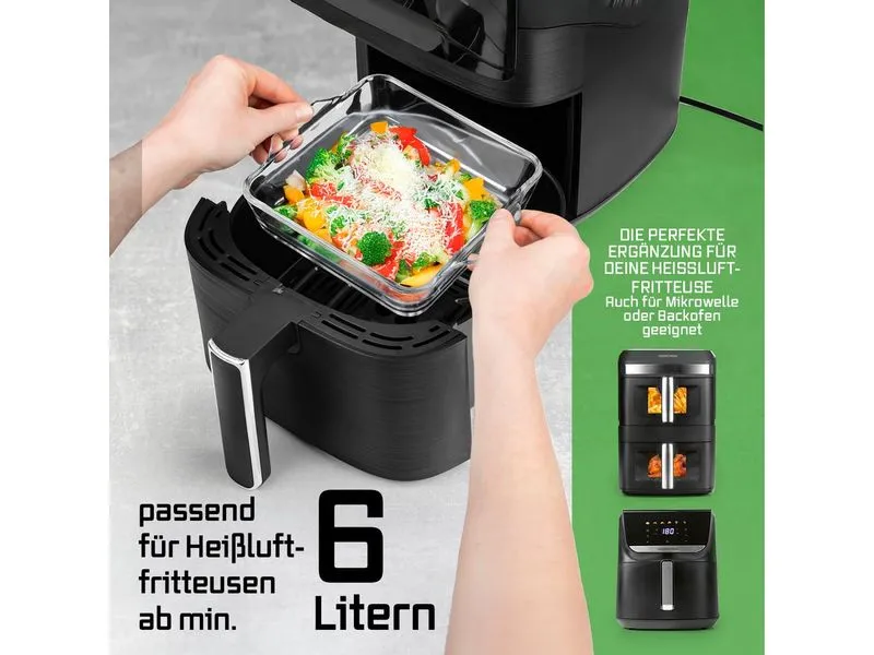 GOURMETmaxx Auflaufform für Heissluft-Fritteusen Eckig, Transparent,
