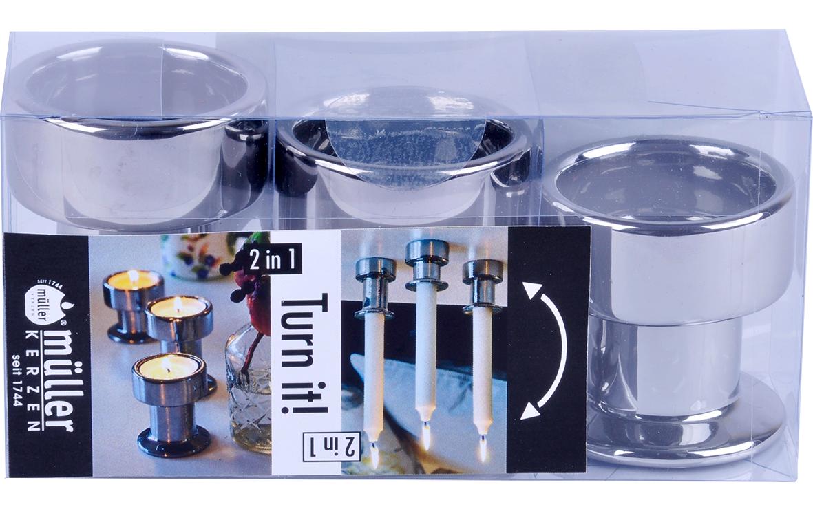 müller Kerzen Kerzenhalter 2 in 1 1 Stück, Silber