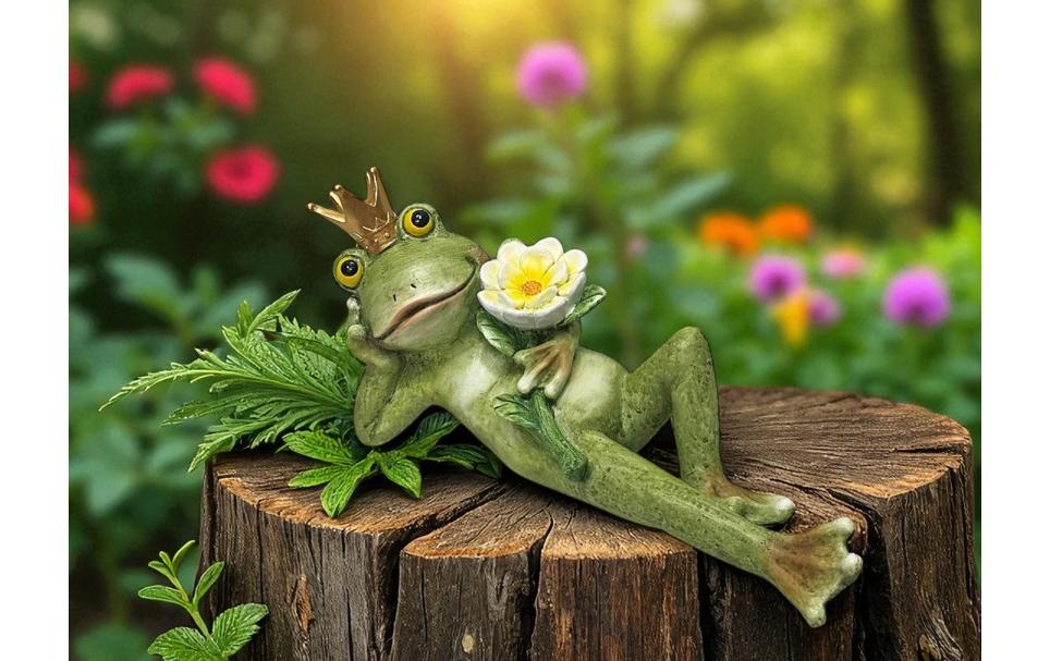 Dameco Dekofigur Froschkönig liegend mit Rose 11 x 32 x 16 cm