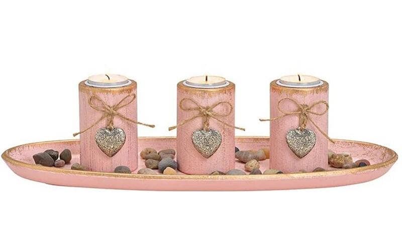 G. Wurm Teelichthalter auf Tablett 1 Stück, Gold/Rosa
