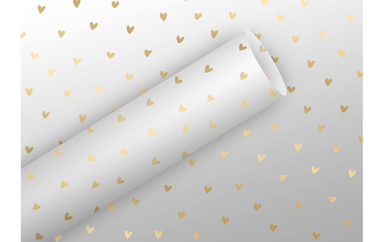 Braun + Company Geschenkfolie Herzen, Gold, 2.5 m x 70 cm