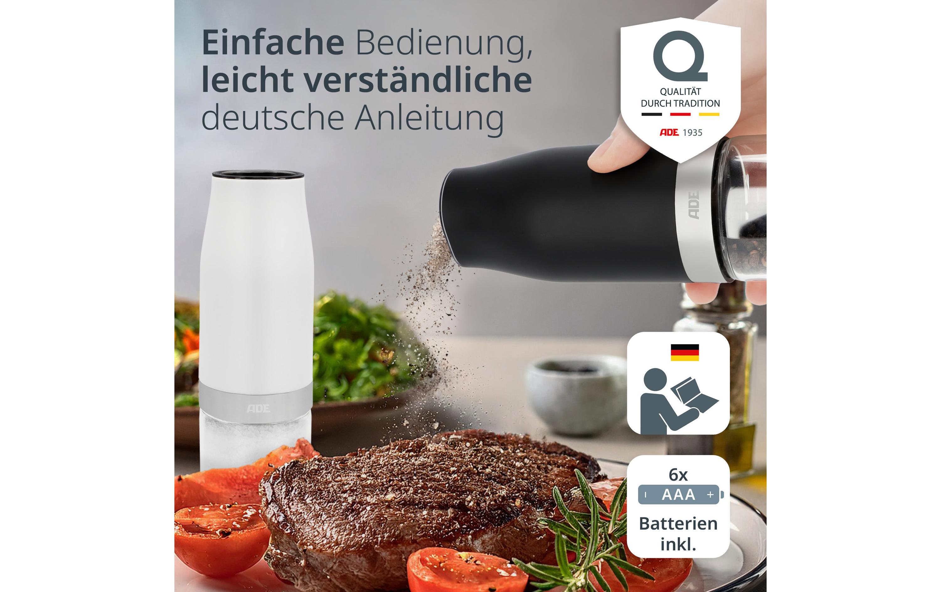 ADE Salz- und Pfeffermühle 2er Set 18.3 cm, Schwarz/Weiss