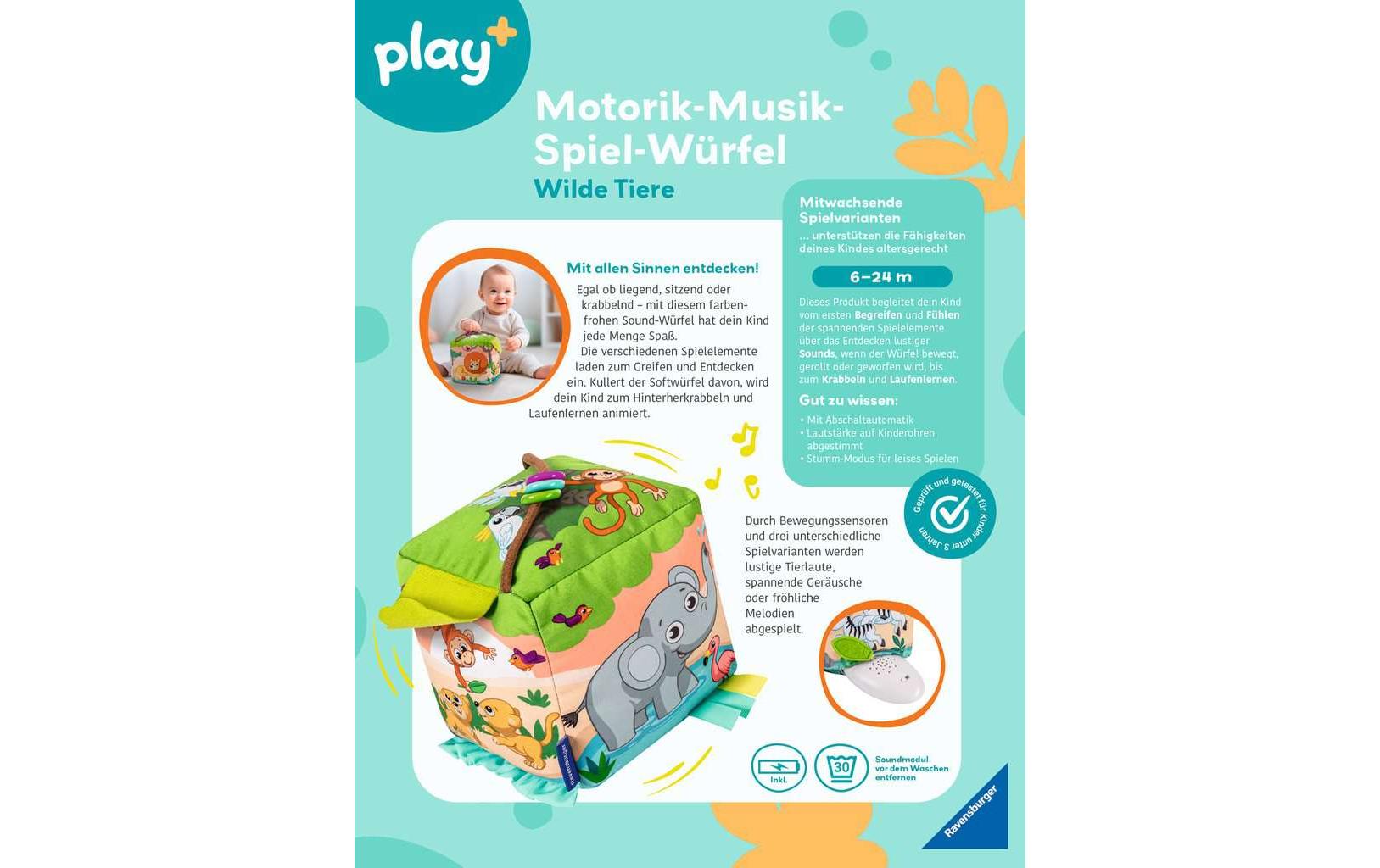play+ Motorik-Musik-Spiel-Würfel: Wilde Tiere