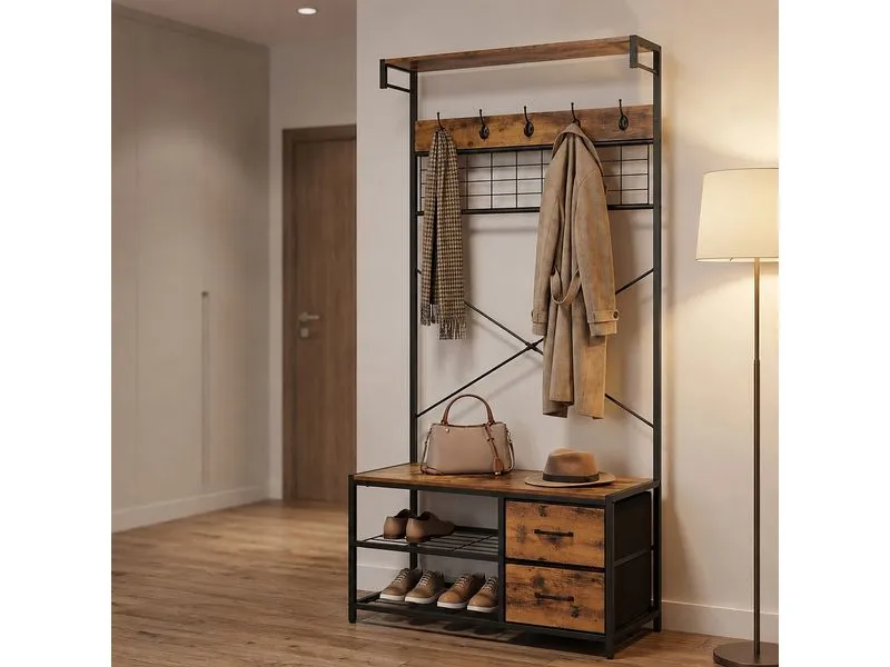 relaxdays Garderobenständer 80 cm x 176 cm, Braun/Schwarz