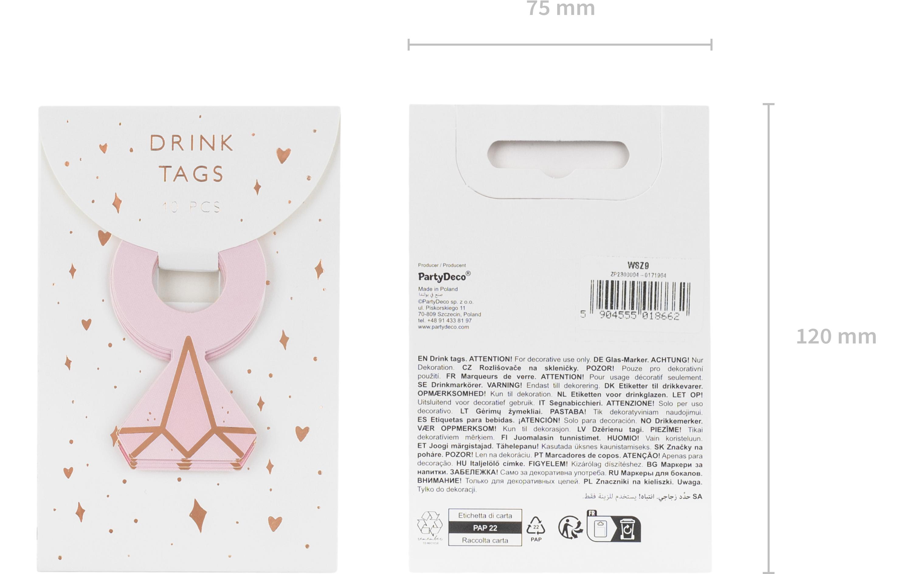 Partydeco Glasmarkierer Ringe Hellrosa