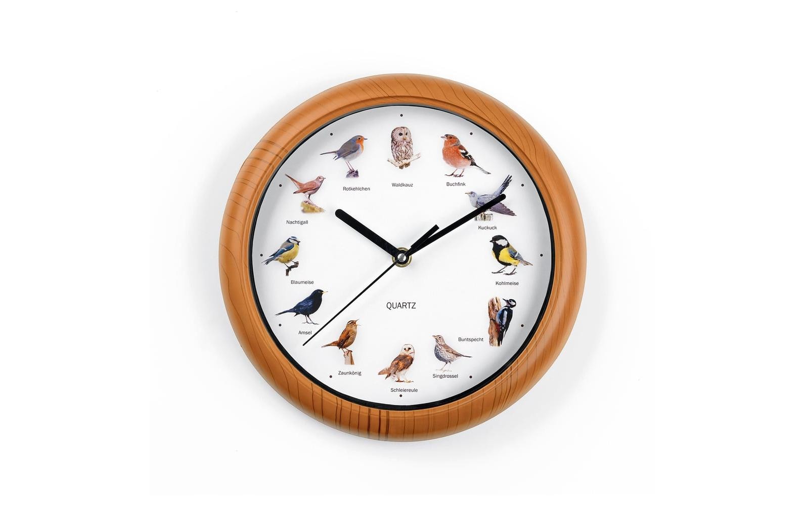 EASYmaxx Wanduhr mit 12 Singvogelstimmen, Ø 25 cm Braun
