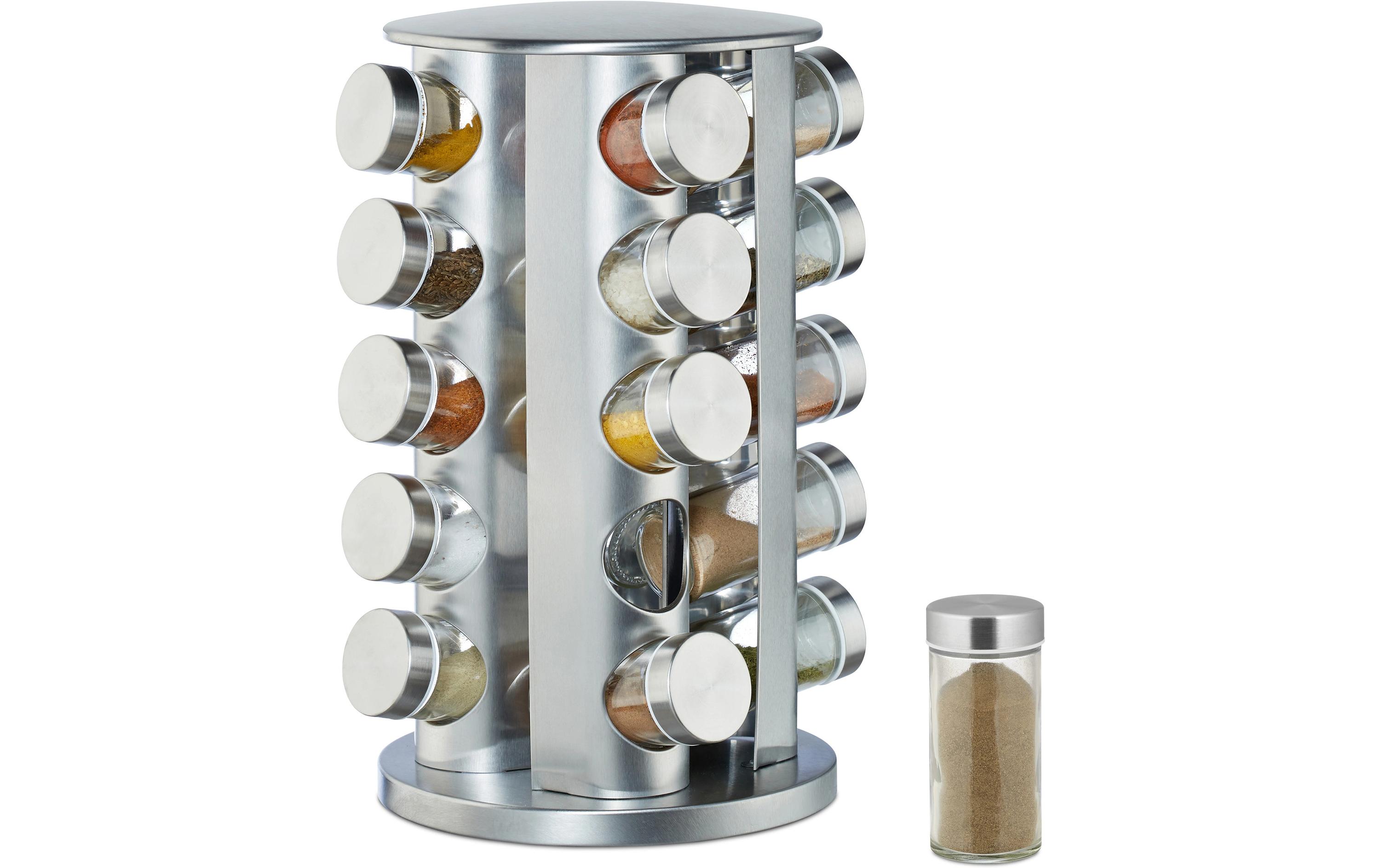 relaxdays Gewürzkarussell 20er Set Silber/Transparent