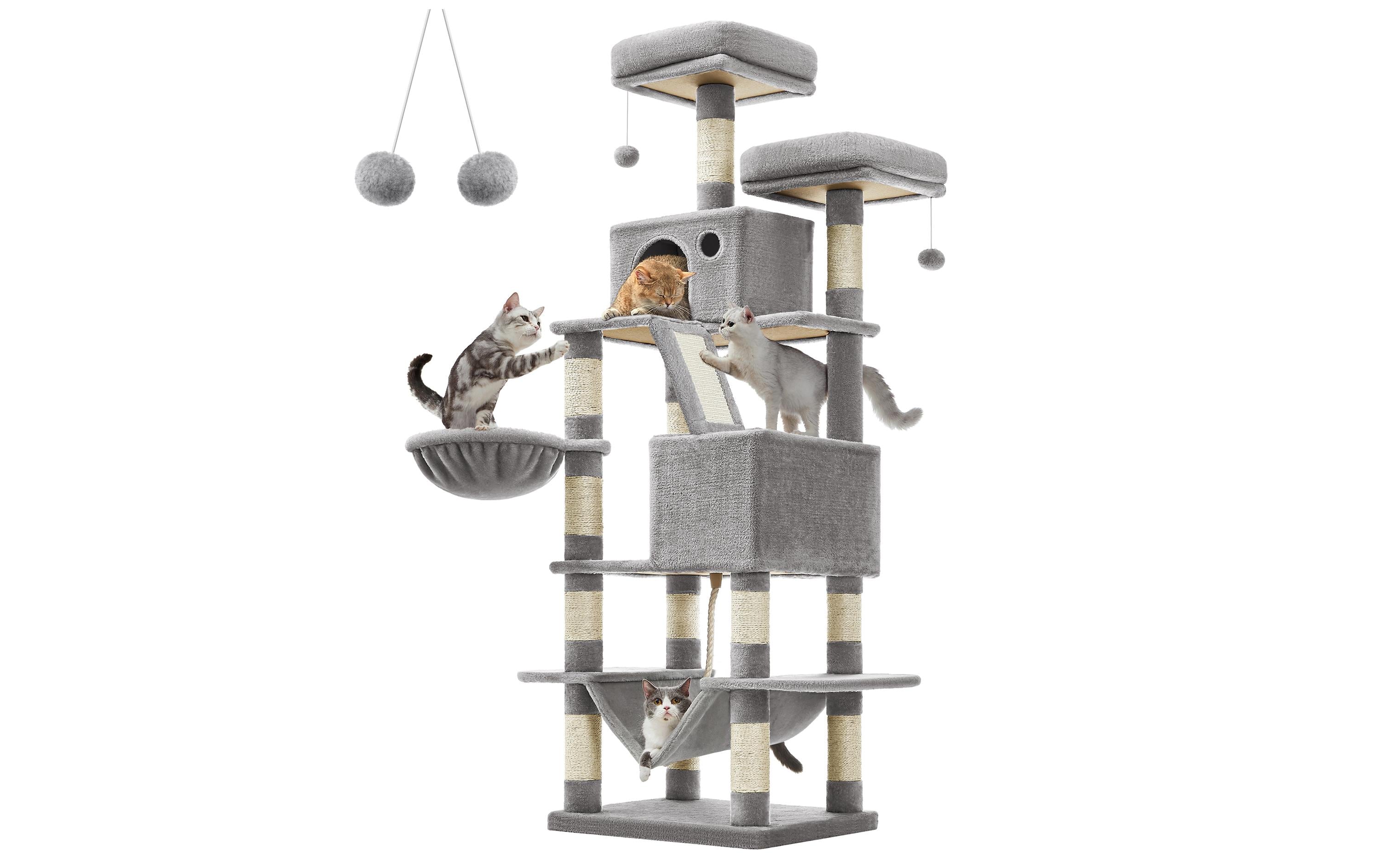 Feandrea Kratzbaum mit 2 Höhlen, 168 cm, Grau/Beige