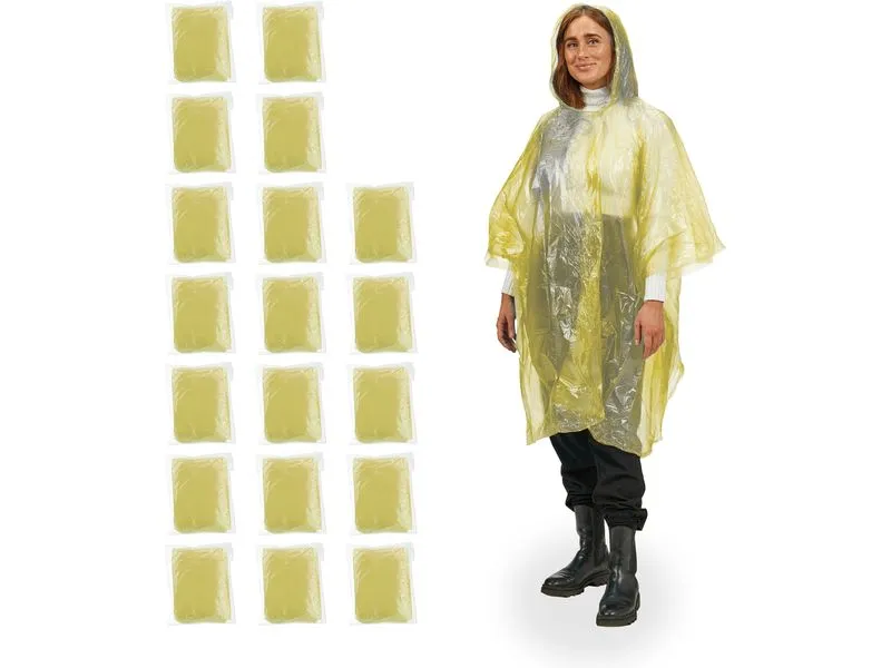 relaxdays Regenponcho 20 Stück, Gelb relaxdays Regenponcho 20 Stück, Gelb