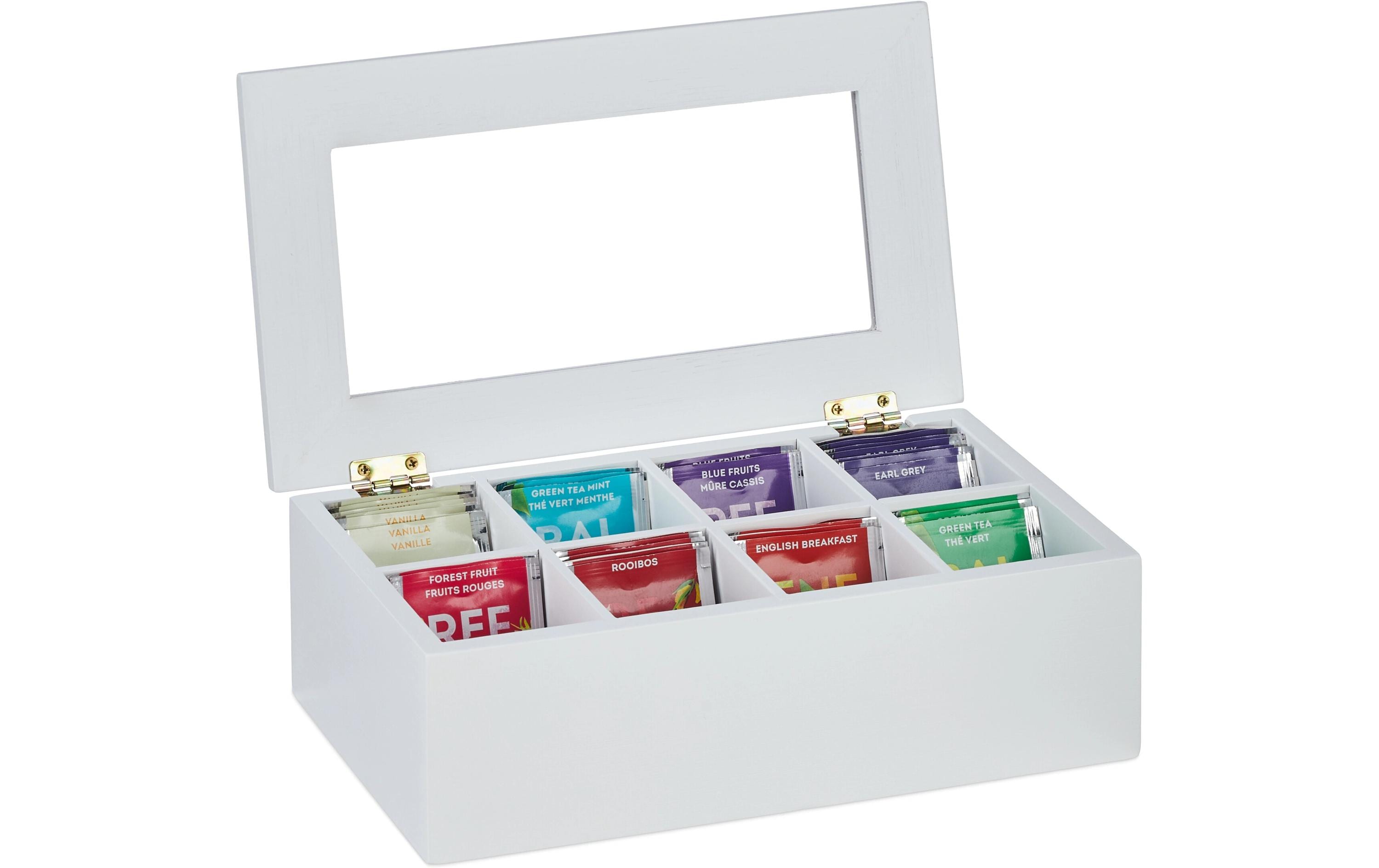 relaxdays Teebeutel-Box 8 Fächer, Transparent/Weiss relaxdays Teebeutel-Box 8 Fächer, Transparent/Weiss