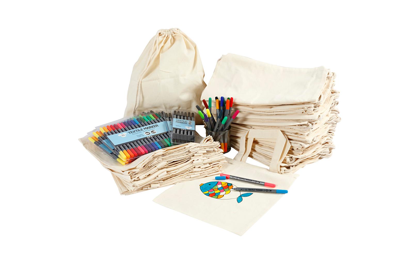 Creativ Company Stofftasche und Stifte Baumwolle, 1 Stück, Weiss