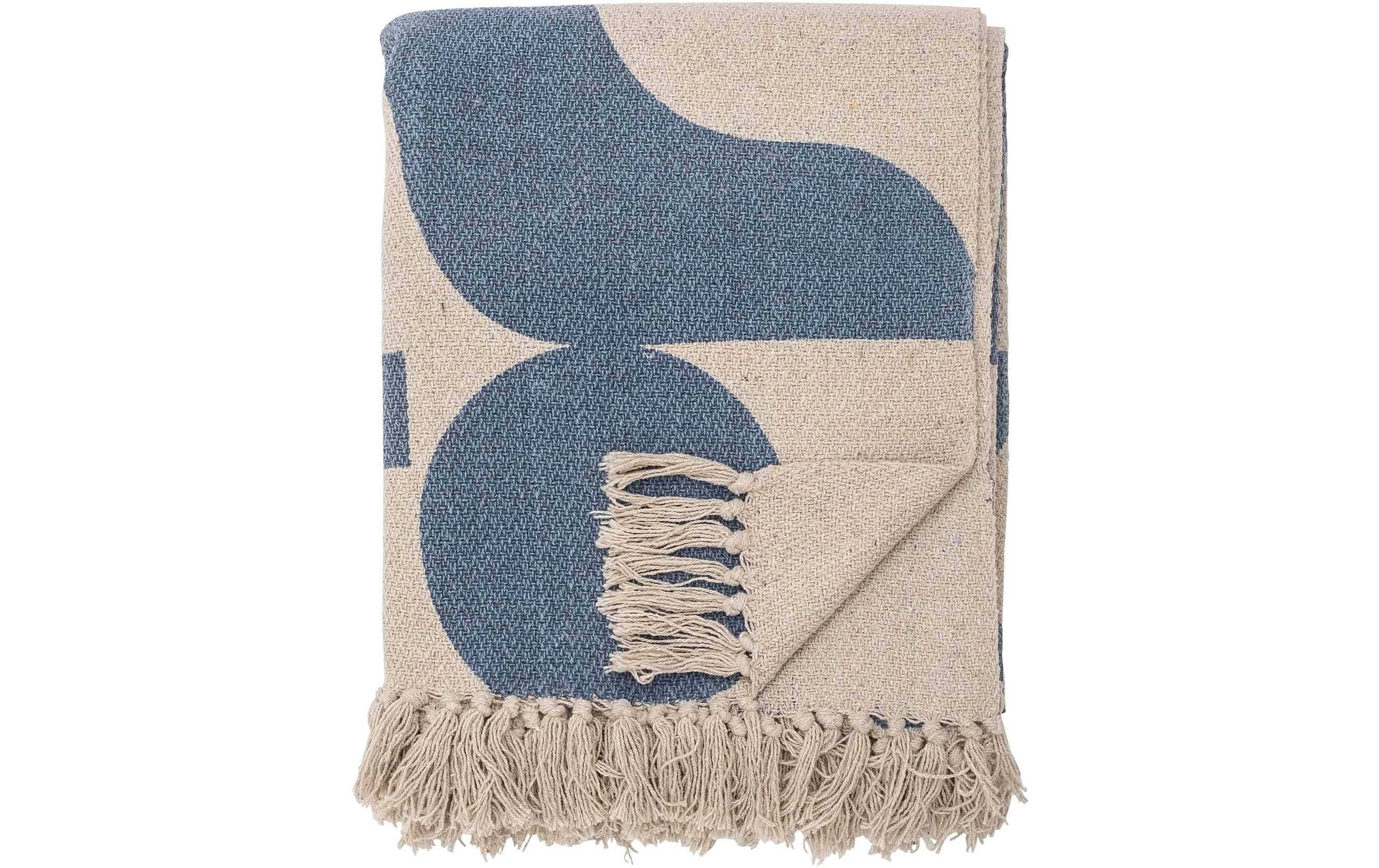 Bloomingville Decke Agno 130 x 160 cm, Blau/Crème