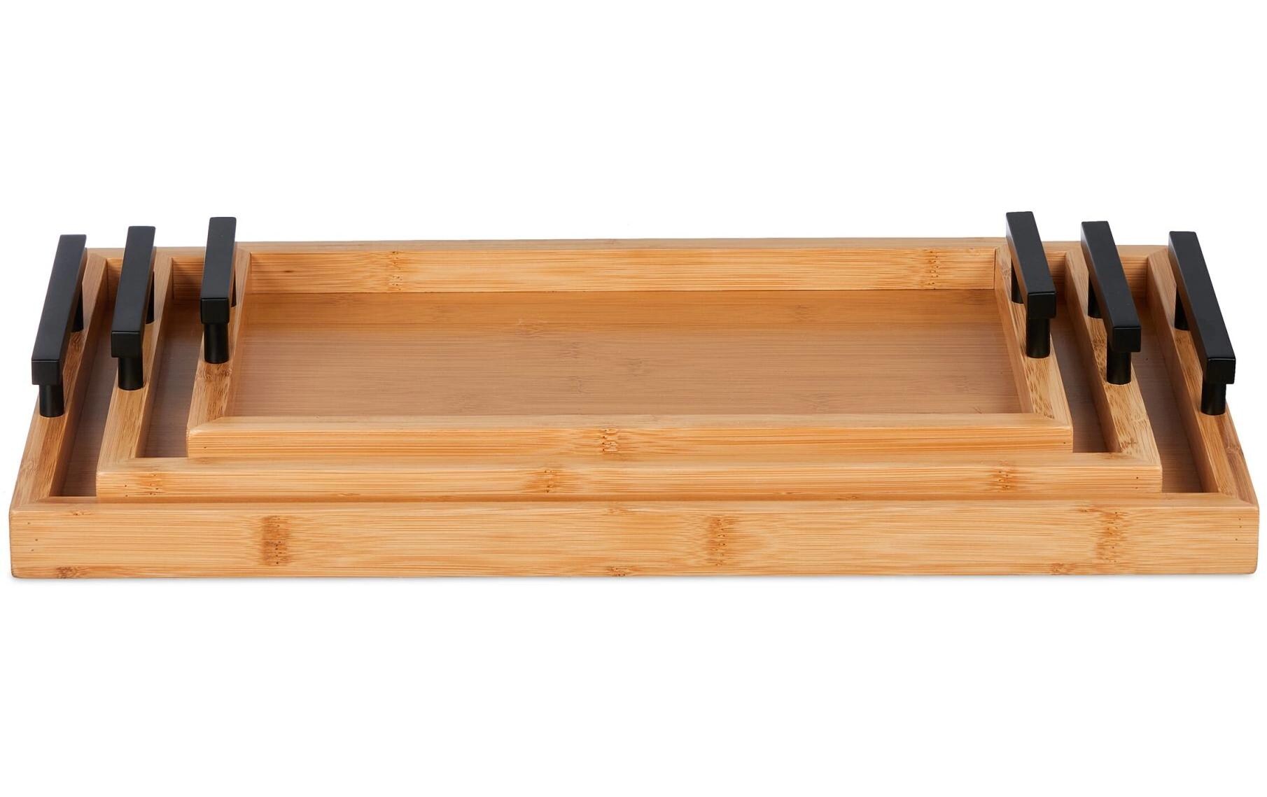 relaxdays Serviertablett 3 Stück, Natur/Schwarz