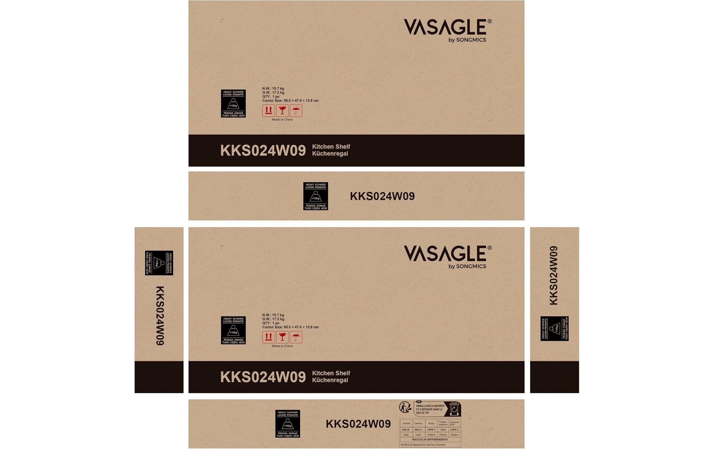 VASAGLE Küchenregal mit 6 Haken Weiss