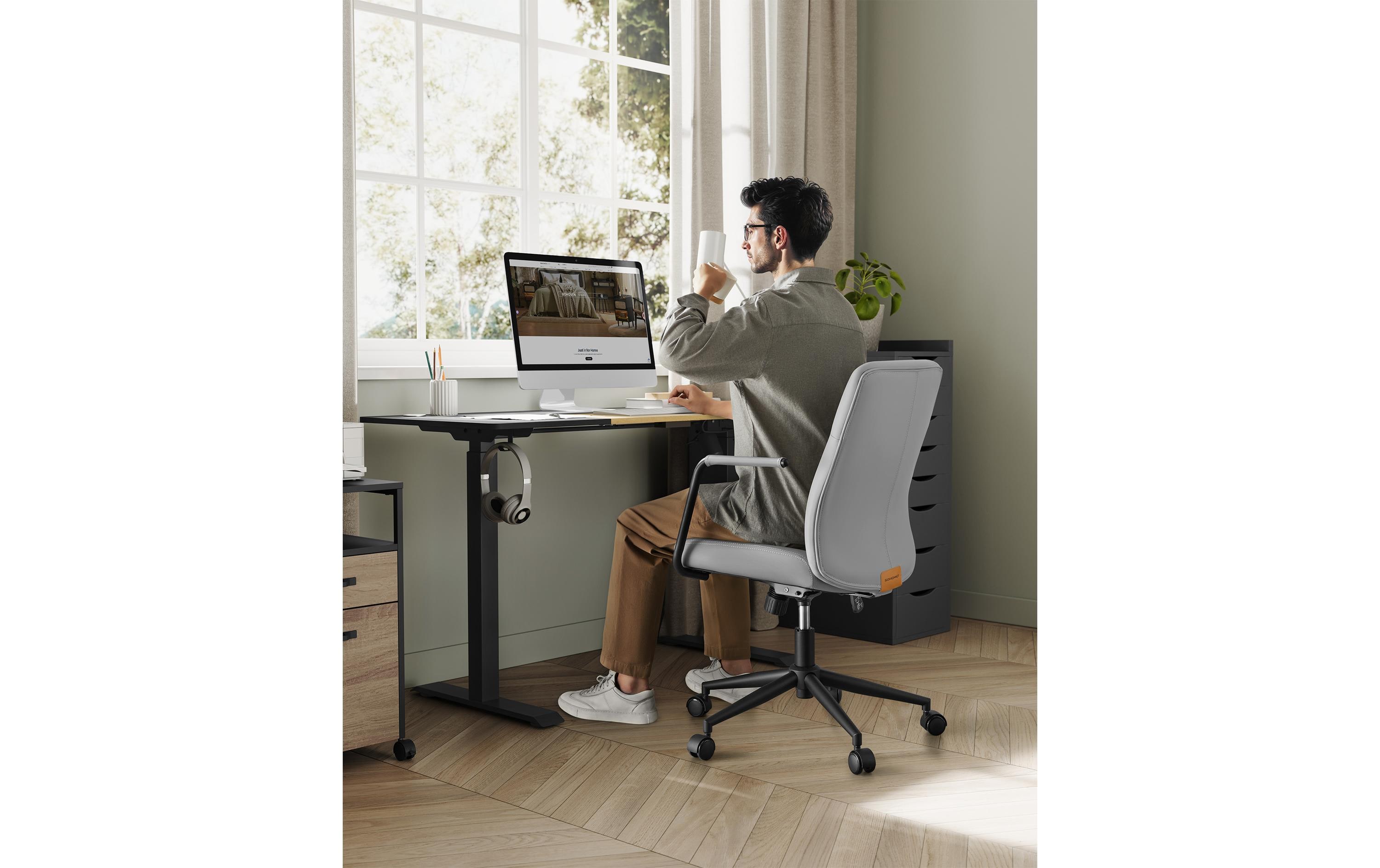 Songmics Bürostuhl mit Polsterrücken und Armlehnen, Grau