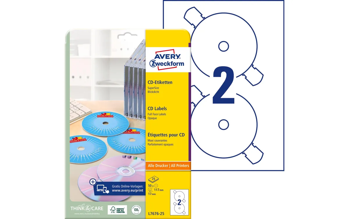 Avery Zweckform CD-Etiketten L7676-25 Ø 117 mm Avery Zweckform CD-Etiketten L7676-25 Ø 117 mm
