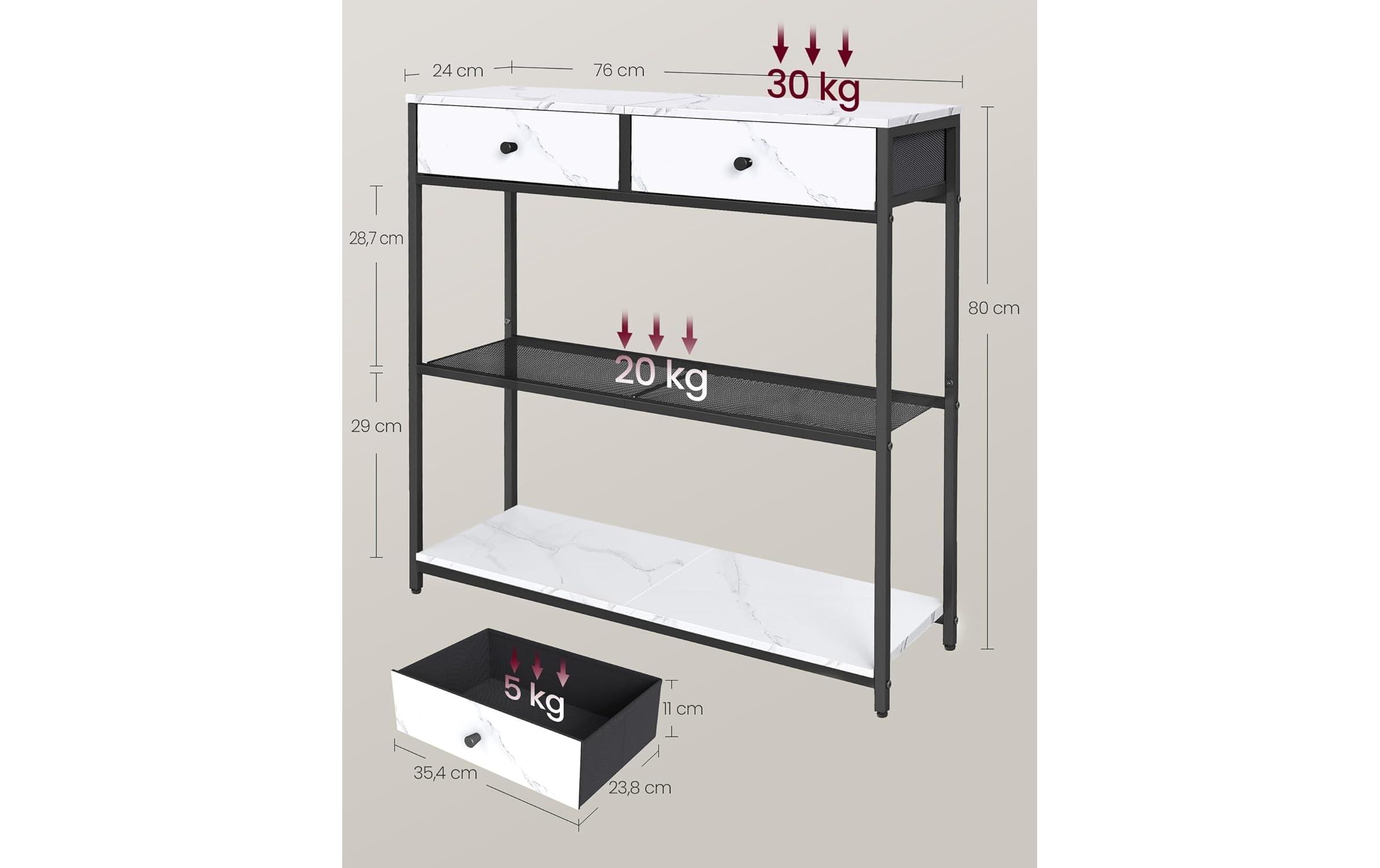 VASAGLE Konsolentisch 24 x 79.9 cm, Weiss/Schwarz