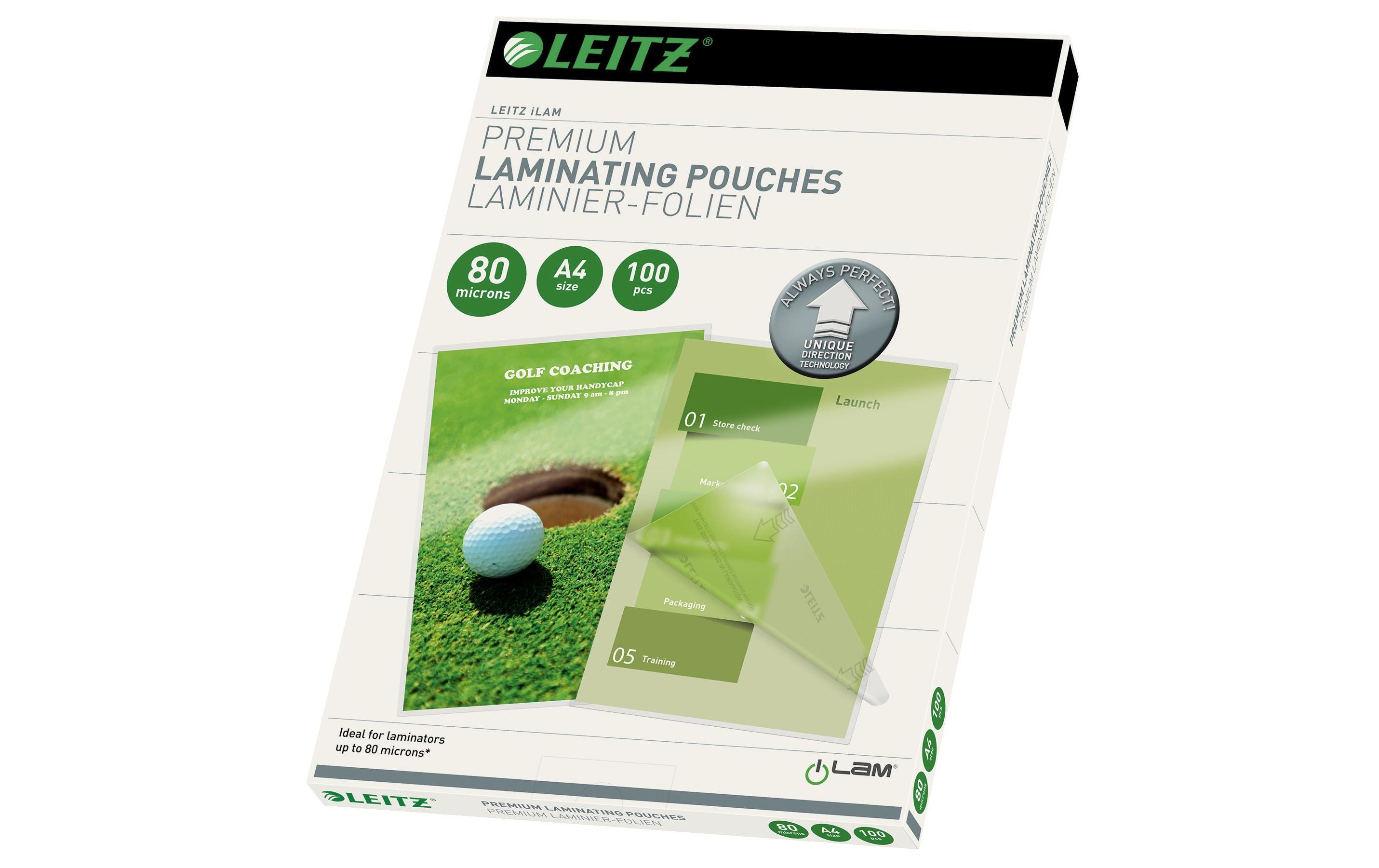 Leitz Laminierfolie Premium A4, 80 µm, 100 Stück, Glänzend