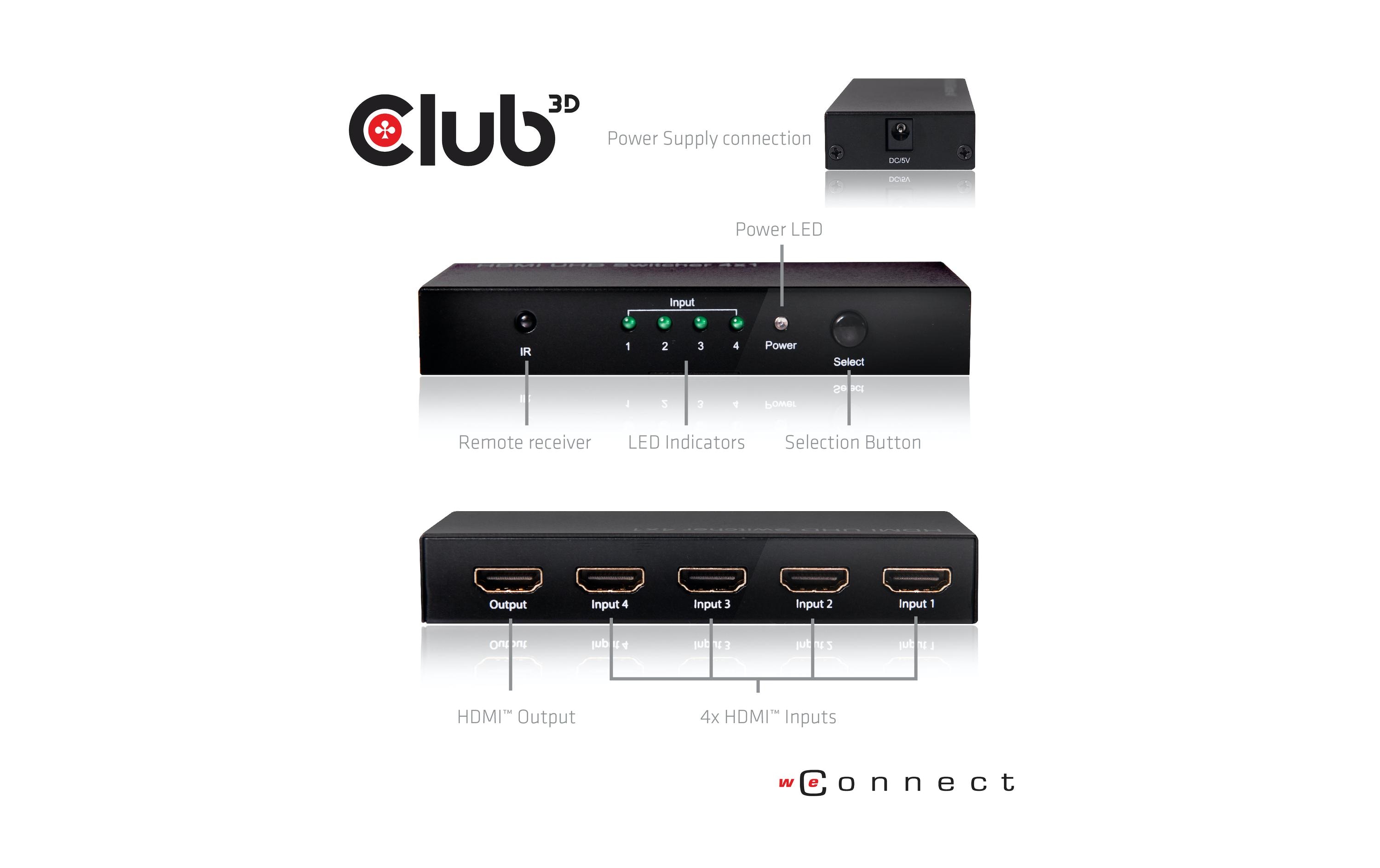 Club 3D Switchbox HDMI 2.0 UHD, 4 Port