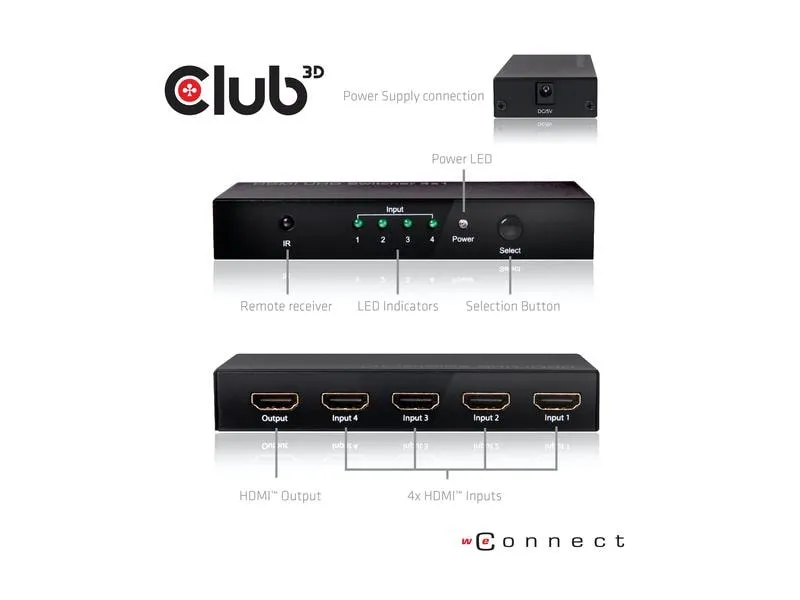 Club 3D Switchbox HDMI 2.0 UHD, 4 Port Club 3D Switchbox HDMI 2.0 UHD, 4 Port