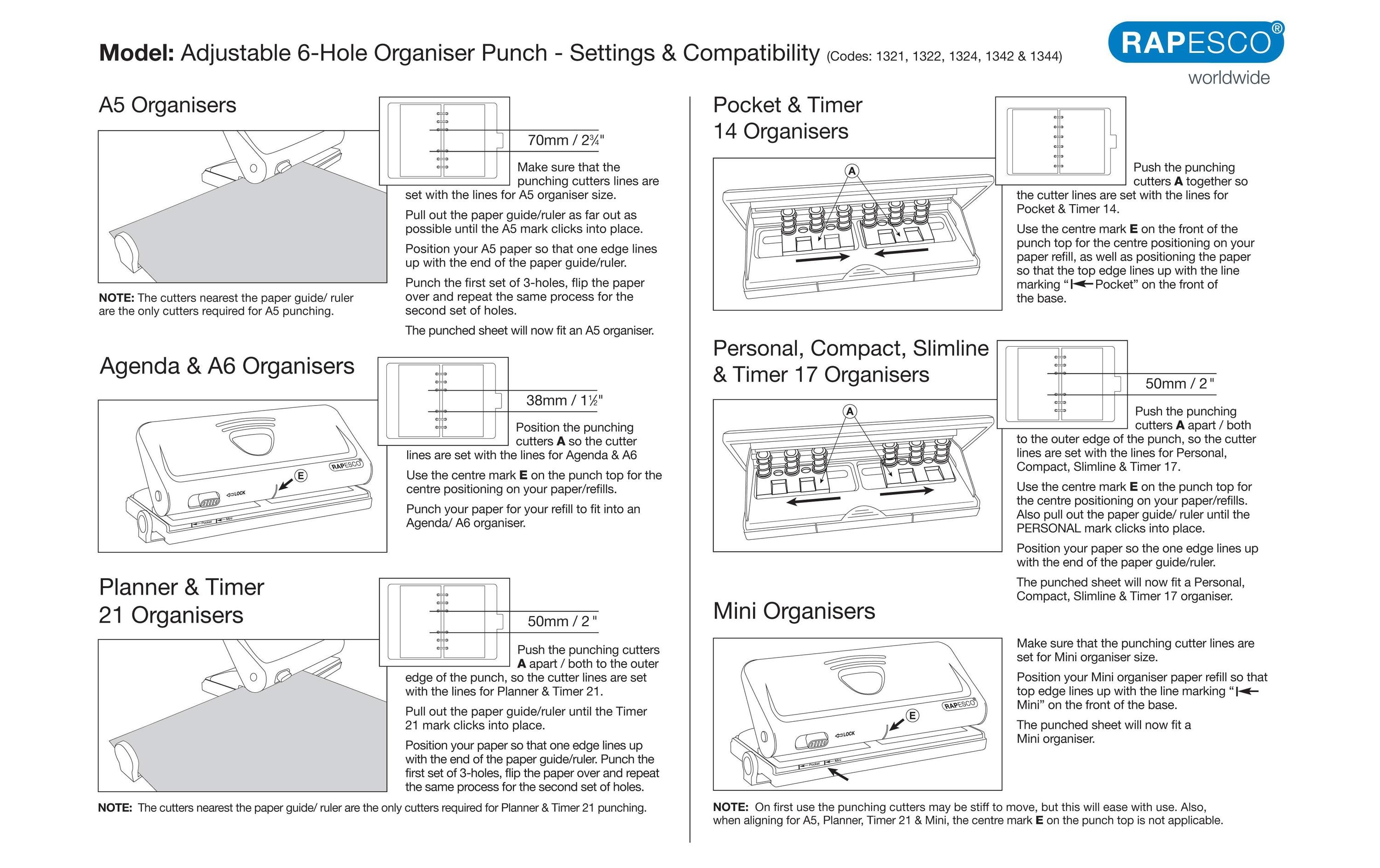 Rapesco Verstellbarer 6-fach Terminplanerlocher 10 Blatt, Weiss