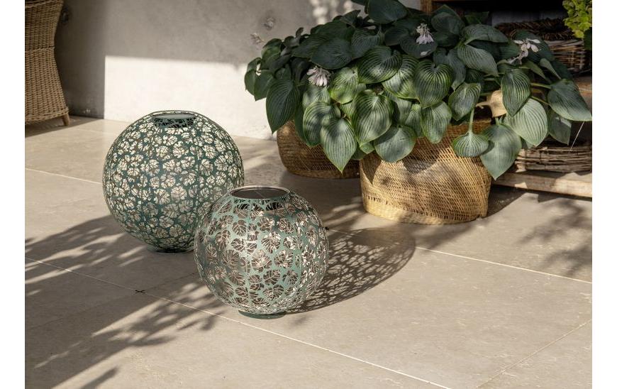 STT Windlicht Solar Antic Ball Monstera Ø 40 cm, Dunkelgrün