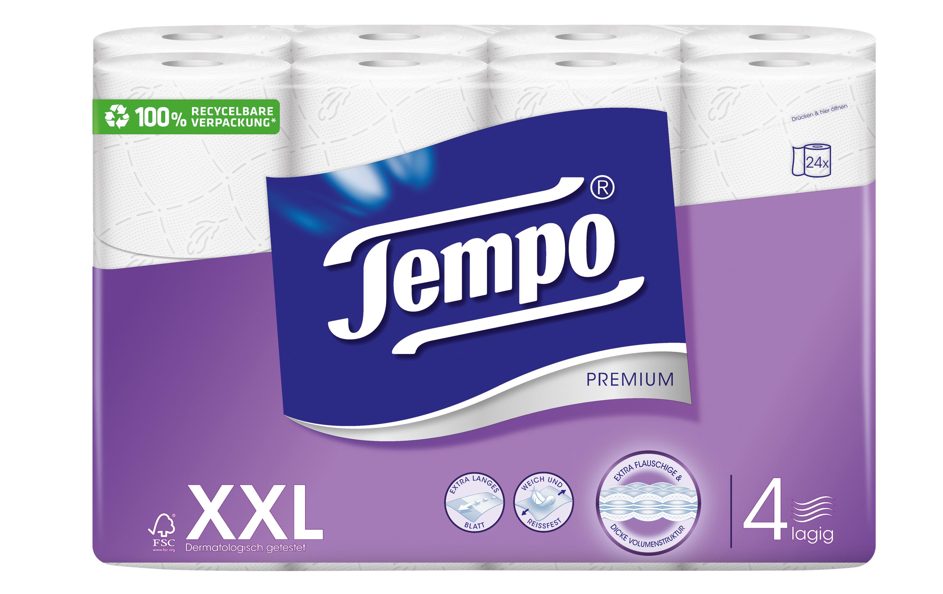 Tempo Toilettenpapier Premium XXL 24 Rollen, 4-lagig, Weiss