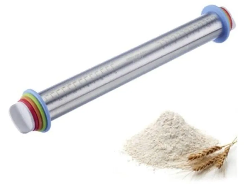Westmark Teigroller Wallholz mit 4 Distanzringen, 43.5 cm Silber Westmark Teigroller Wallholz mit 4 Distanzringen, 43.5 cm Silber