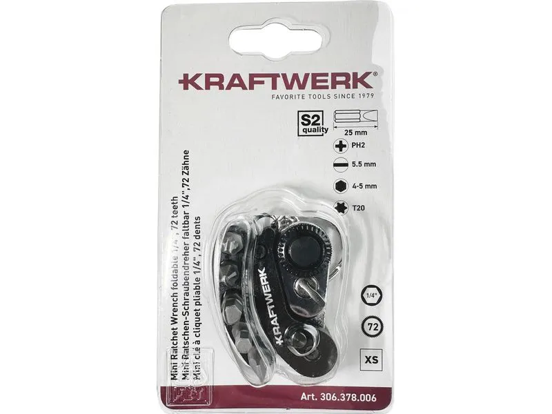 Kraftwerk Mini Ratschen-Schraubendreher 1/4 faltbar S2 Stahl Kraftwerk Mini Ratschen-Schraubendreher 1/4 faltbar S2 Stahl