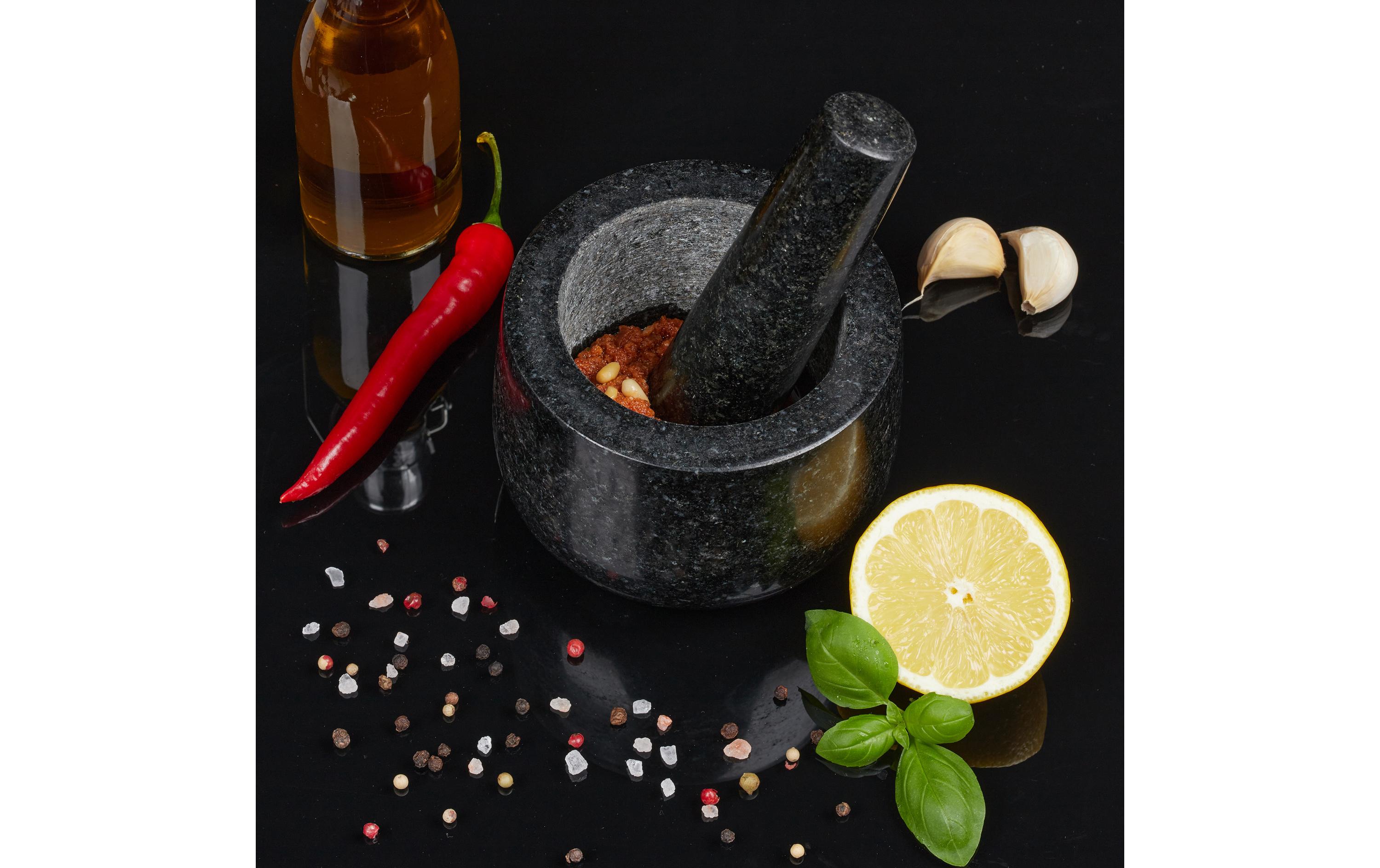 relaxdays Mörser mit Stössel 12 cm, Granit